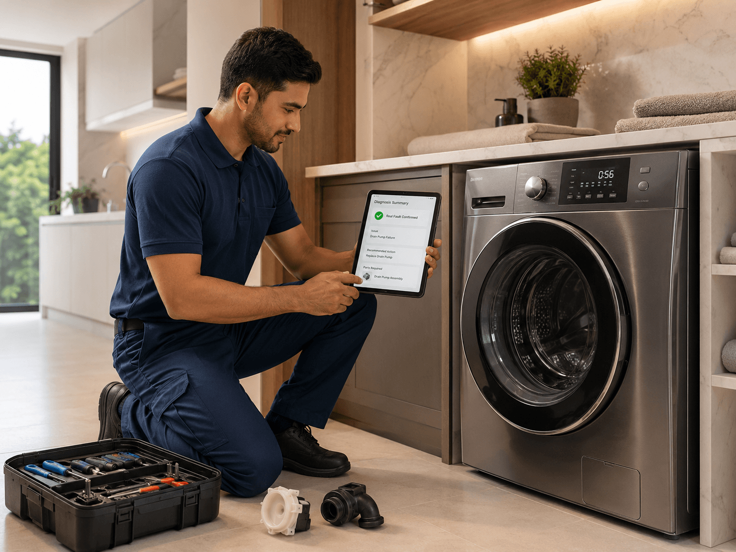 Technician arriving with a diagnosis and the right parts already identified